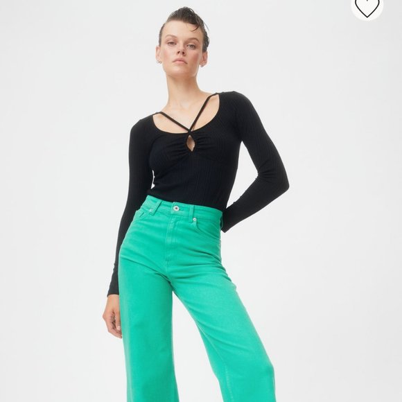 H&M- Black Strappy Long Sleeve Top - L - Picture 3 of 4